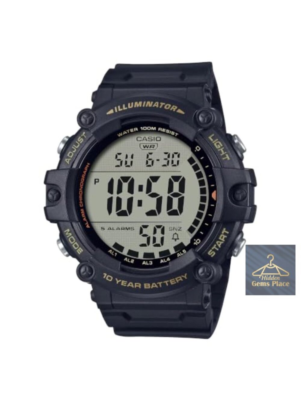 Men's Digital Sport Watch - 10 Year Battery, LED Backlight, Chronograph